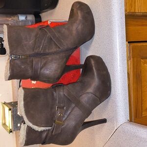 Guess Brand Brown High Heel Ankle Boots-4 1/2 Inch Heels